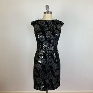 Tadashi Metallic Silver Flower Dress